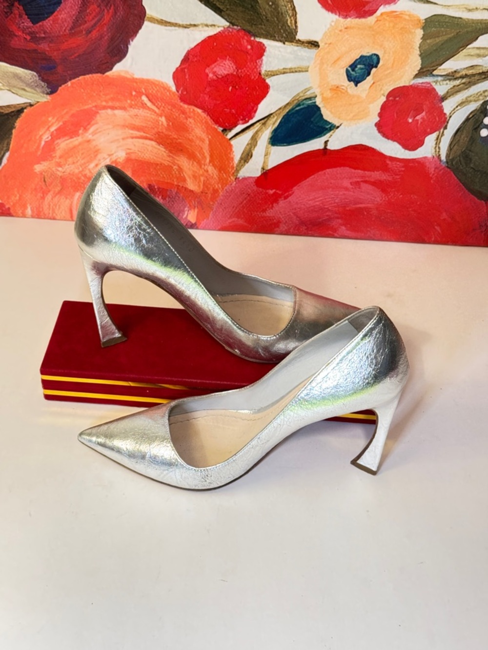 Dior Metallic Silver Pointed-Toe Stiletto Pumps - Picture 12 of 12